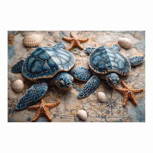 Toile tortue marine carte monde pour salon deco murale abstraite bleue 70x100cm