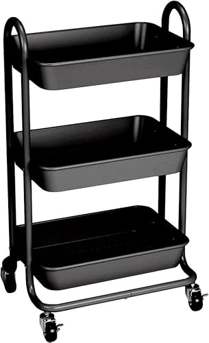 Top Home Solutions® Storage Trolley - 3 Tier Kitchen Trolley On Wheels Slide Out Rolling Cart Bathroom Rack Wheeled Multipurpose For Office, Kitchen, Bedroom, Bathroom, Laundry & Dressers