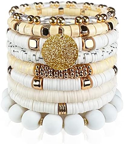 CATCHY & CRAFTY Bracelet Heishi Stretch Stackable Layering Beaded Colorful Bracelets Women Boho Friendship Gift (Natural Multi 02)
