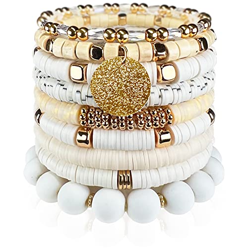Catchy & Crafty Bracelet Heishi Stretch Stackable Layering Beaded Colorful Bracelets Women Boho Friendship Gift (Natural Multi 02) #TOP4