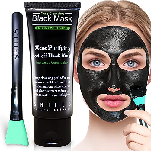 Shills Charcoal Black Mask, Blackhead Mask, Removal Mask, Activated Charcoal, Blackhead Peel Off Mask Kit And Cyan Brush (50Ml) #TOP1