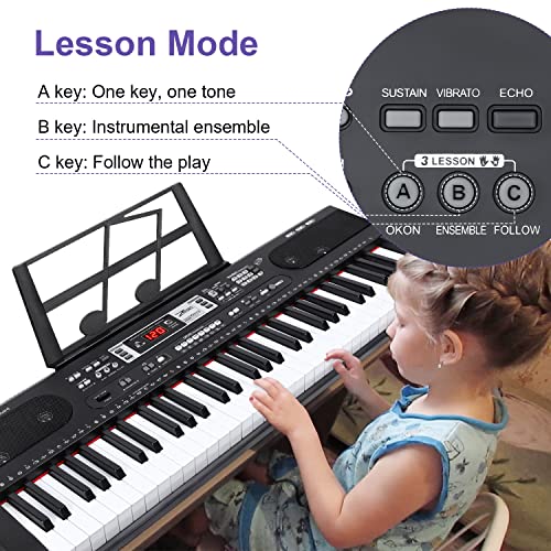 Zhruns Electric Keyboard Piano 61-Key, Multifunctional Musical Piano Keyboard Portable With Headphone Jack & Microphone,Usb Mp3 Play, Dual Power Supply,Music Sheet Stand For Beginners/Adults #TOP4