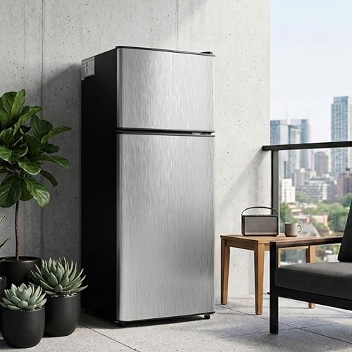 Image of 3.2 Cu.Ft Mini Fridge with Freezer, 2 Door Small Refrigerator with Adjustable Thermostat Energy-efficient Low Noise, Compact Fridge for Bedroom, Office, Dorm, Pewter