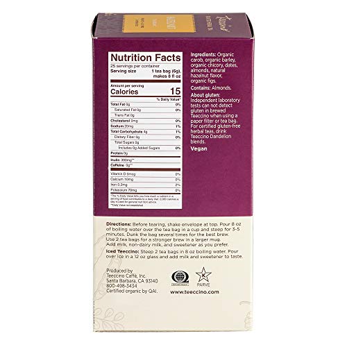 Teeccino Hazelnut Herbal Tea - Rich & Roasted Herbal Tea That’s Caffeine Free & Prebiotic For Natural Energy, 25 Tea Bags #TOP1