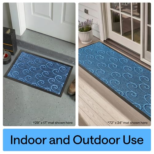 GORILLA GRIP 100% Waterproof All-Season WeatherMAX Doormat, US Designed Natural Rubber, Stain and Fade Resistant, Low Profile Indoor Outdoor Door Mats, Easy Clean Patio Mat, 29x17, Ocean Blue Waves - Image 9