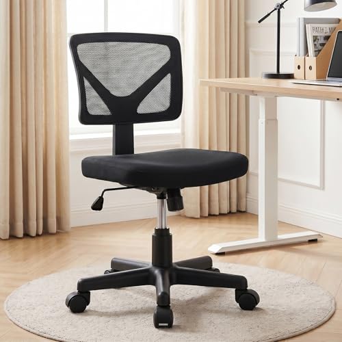 Image of OLIXIS Armless Office Chair, Ergonomic Desk Chair with Wheels, Mesh Back, Removable Washable Foam Cushion, Height Adjustable Rolling Swivel Chairs for Small Space, Home, Office, Black