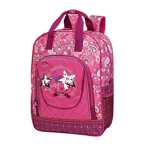 SKPAT: Mochila Escolar Infantil de niña. Acolchada y Estampada Cachemir con Lentejuelas