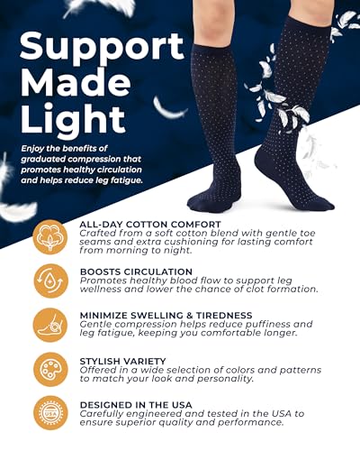 Image of Pembrook Cotton Light Compression Socks for Women & Men - 3 Pairs | 8-15 mmHg Comfort Compression Socks for Men & Women