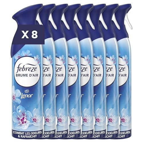 Febreze Spray Désodorisant (185ml x8), Parfum Eveil Printanier de Lenor, 2en1, Combat Efficacement Les Odeurs, Laisse Un Parfum Frais