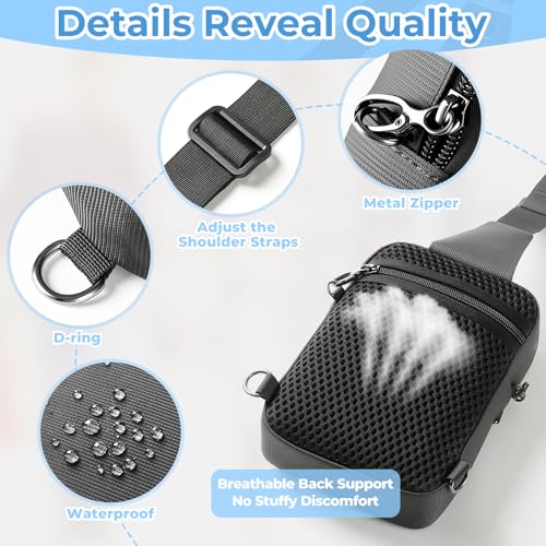 Image of VADOO Sling Bag, Anti Theft Sling Crossbody Bag for Women Men, Lock Zipper, RFID Blocking, Water Resistant, Compact Lightweight Waist Pack for Travel & Daily Use (Grey)