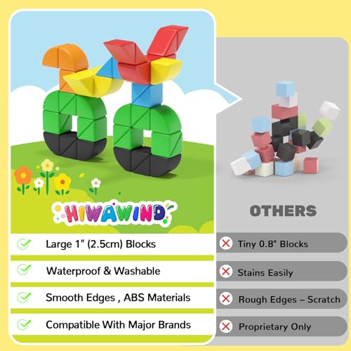 Image of Hiwawind 56 PCS Magnetic Blocks, 1-Inch Isosceles Triangles & Quarter Circles, Montessori STEM Sensory Toys for Kids Ages 3-6, Christmas & Birthday Gift for Boys Girls