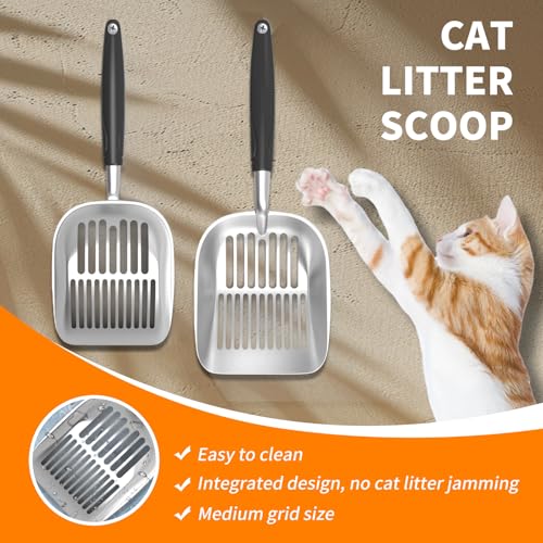 DUSTNIX Cat Litter Scoop, Aluminum Alloy Sifter, Kitty Metal Scooper, Deep Shovel, Long Handle, Poop Sifting, Kitten Pooper Lifter, Durable, Heavy Duty, for Litter Box (Big-Black)
