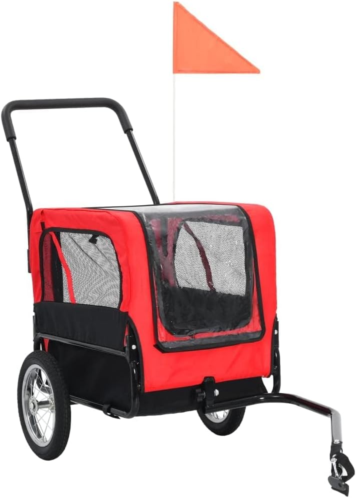 Pet Stroller 2-in-1 Dog Pet Bike Trailer Stroller with 360-Degree Swivel Wheels for Puppy Small-Medium, Cat Accessories(Red)