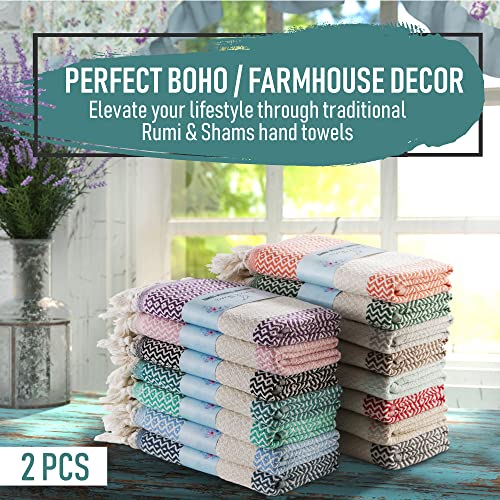 Rumi&Shams | Turkish Hand Towel For Bathroom | 2 Pcs Bathroom Hand Towels | 100% Cotton Kitchen Hand Towels | 16X35 Boho Hand Towels | Black Hand Towels For Bathroom | Oeko-Tex Certified #TOP2