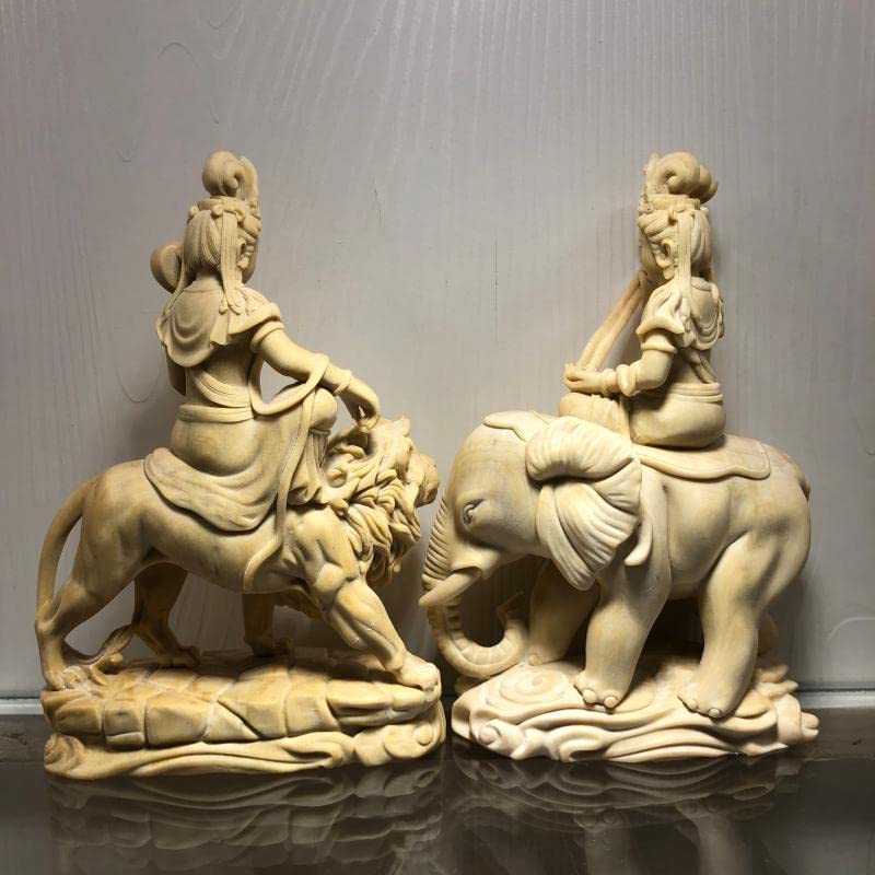 仏教美術 仏像 文殊普賢菩薩 騎青獅子白象 家内 仏堂 茶室 工芸品 置物 Amazon｜仏像 文殊菩薩（獅子座） 普賢菩薩（象座）二体セット