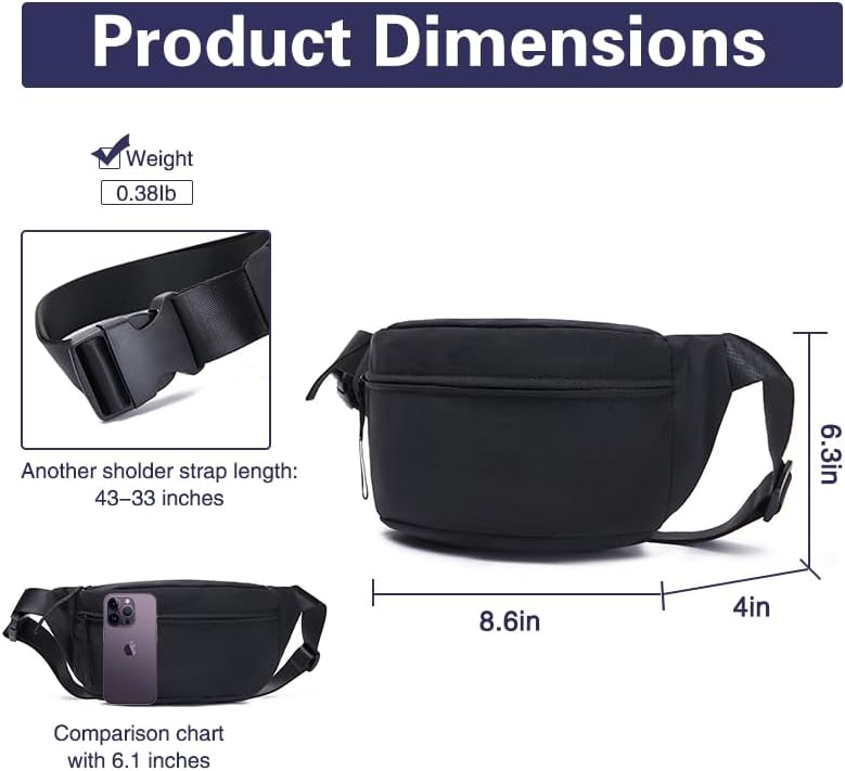 Large Capacity Nylon Women Sling Bags Girl Fanny Pack Crossbody Bag Men Shoulder Bag Unisex Classic Waist Packs Purse Hiking Chest Bag, Easy Carry Any Phone,Wallet - Image 3