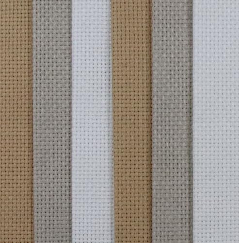 Image of KCS 4 /6 pc of 12 inch x 18 inch(30cmx45cm) 16 Count Cotton Aida Cloth Cross Stitch Fabric (6 pc,Khaki+Pearl Grey+White)