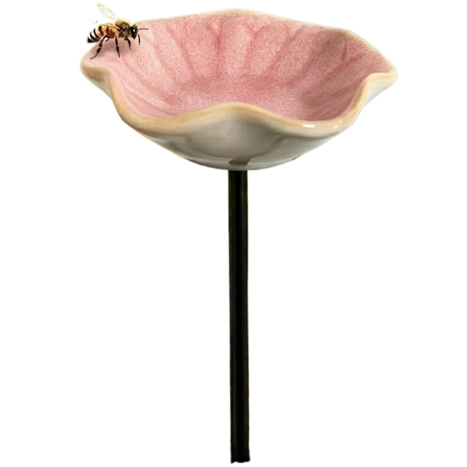 QAZWZG Handmade Ceramic Flower Garden Stakes Bird Bath Ceramic Bee Watering Station, Handmade Flower Garden Stakes Bird Bath, Mini Pollinator(Pink)