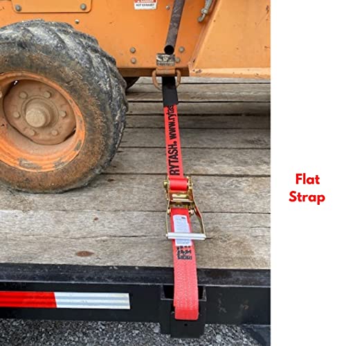 Rytash Car Tie Down Lasso Straps For Trailers - Tire Straps With Flat Hooks - 4 Pack -Heavy Duty Ratchet Straps - Industrial Grade - 2" X 114" - Car, Trucks, Utv, Atv - 3300 Lb Made In Usa #TOP7