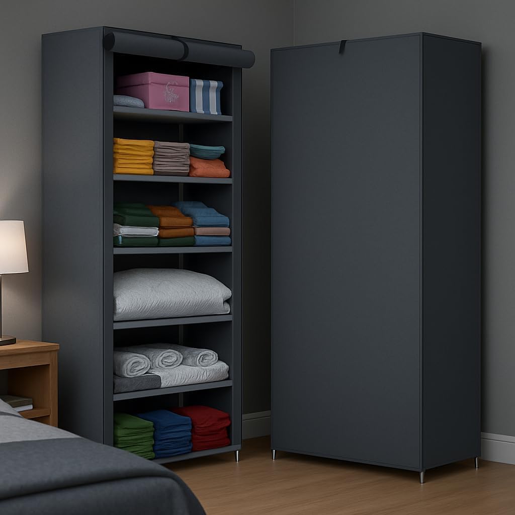 AWTATOS Multipurpose Collapsible Wardrobe Cabinet | Foldable Fabric Organizer with 6–9 Shelves | Portable Clothes Storage Rack for Bedroom, Home & Office (Gray, 6_Layer)-image-40