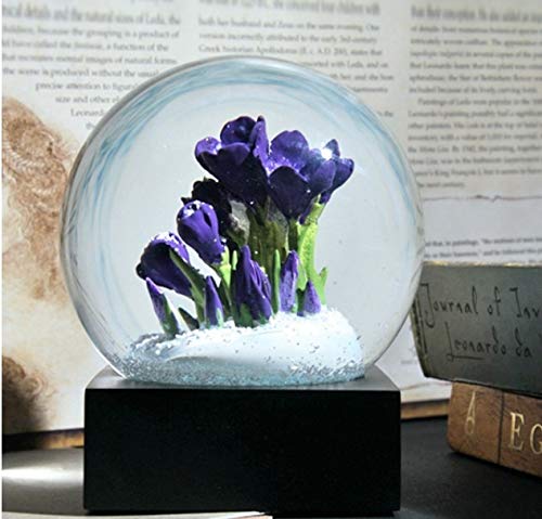 ZAMTAC Souvenirs Crocus Crystal Ball Water Glass Cool Snow Globe Saffron Purple Flower White Snowflake Home Office Decor Birthday Gift - (Color: Light Grey)