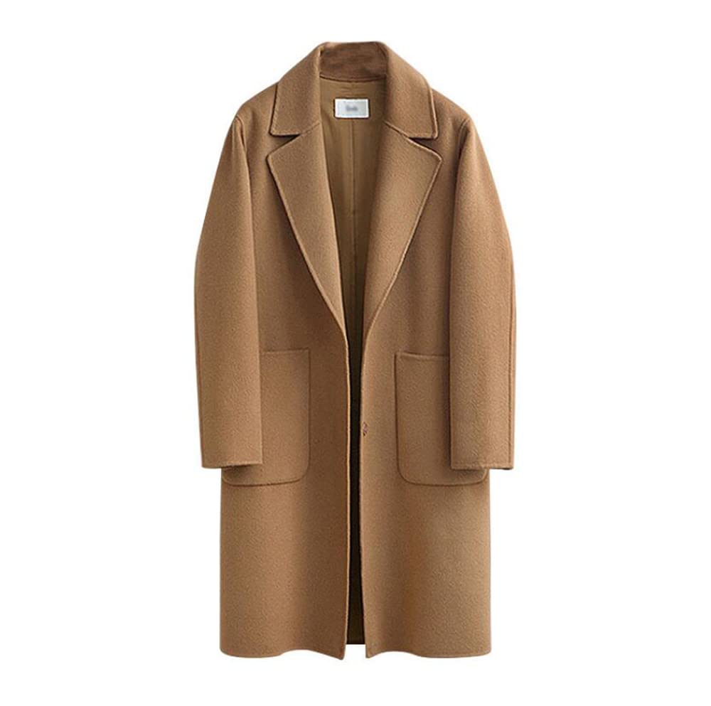 Huixin Płaszcze damskie, klasyczny długi trencz, elegancki płaszcz marynarski, długi rękaw, klapa, jesień, zima, kurtka, luźny, na co dzień, płaszcz przejściowy, Khaki, 4XL