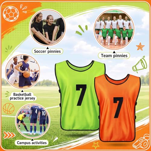 Image of Yahenda 24 Pcs Sports Pinnies Soccer Scrimmage Practice Vests Numbered Soccer Team Pennies with Belt for Adult