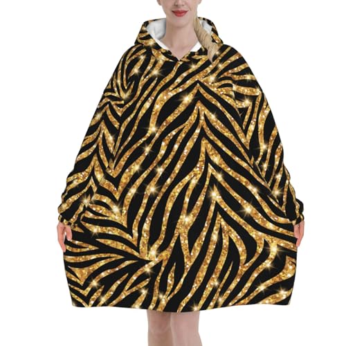 Sweat à capuche flanelle style couverture imprimé zèbre doré unisexe