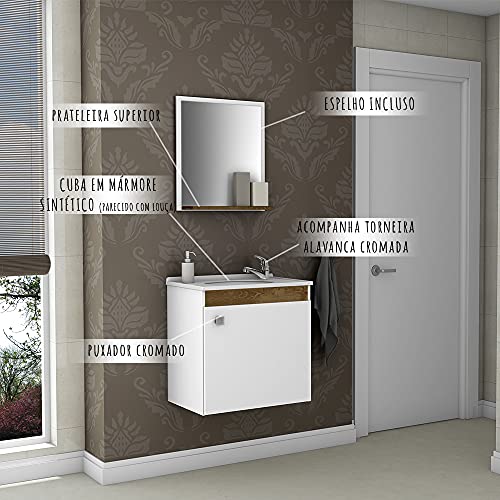 Gabinete de Banheiro Completo c/Torneira Cor Branco Madeira