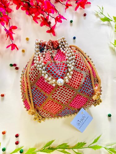 Image of BYRA Women Multi Color Thread Silk Potli Bag for Gift Purpose