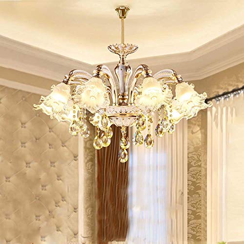 Lustre en cristal atmosphère chaleureuse avec structure en alliage de zinc 6 feux