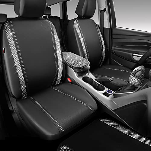 Car Pass® Rhinestone Bling Car Seat Covers Leather &Shining Diamond Car Floor Mats Carpet Waterproof Anti-Slip Nibs& Bling Car Accessories Interior Sets For Women Silver Glitter White Crystal Sparkly #TOP7