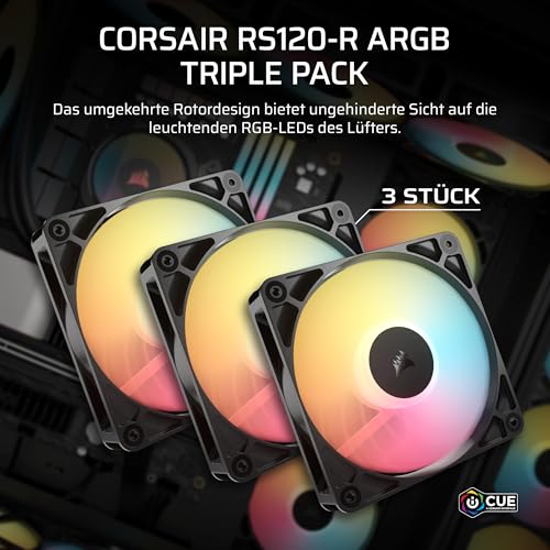 CORSAIR RS120-R ARGB 120-mm-PWM Reverse-Lüfter – Reverse-Rotor, +5-V-ARGB-Anschlüsse, 8 RGB-LEDs, Hoher Statischer Druck, Daisy-Chain… – Ansicht 2