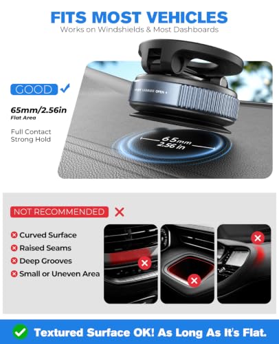 Image of Jononser Magnetic Car Phone Holder for MagSafe, Nano-Gel Suction Cup Car Phone Mount for Car Dashboard & Windshield, Pocket-Size Foldable 360 Adjustable Car Mount for iPhone 17 16 15 14 13 12 Series