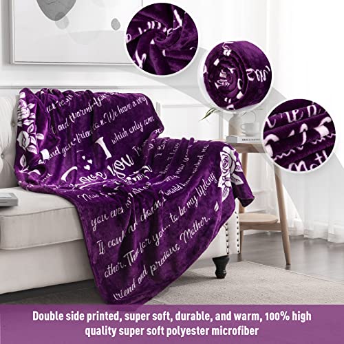 Jekeno I Love You Mom Gift Blanket, Double Sided Printed Throw Birthday Gifts For Women Unique Mom Gifts From Daughter Or Son For Birthday, Mothers Day, Christmas, Warm Soft 50"X60" (Purple) #TOP4