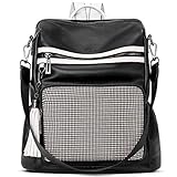 CLUCI Backpack Purse for Women Fashion Leather Designer Travel Large Ladies Shoulder Bags with Tassel Houndstooth Black