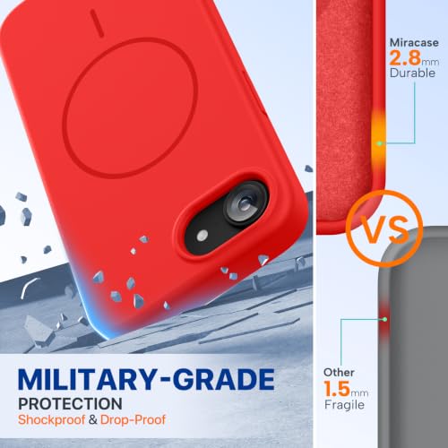 Image of Miracase Magnetic for iPhone 17e Case & iPhone 16e Case, [Soft Anti-Scratch Microfiber Lining], Compatible with MagSafe, Silicone Shockproof Protection Phone Case for iPhone 17e /16e, Red
