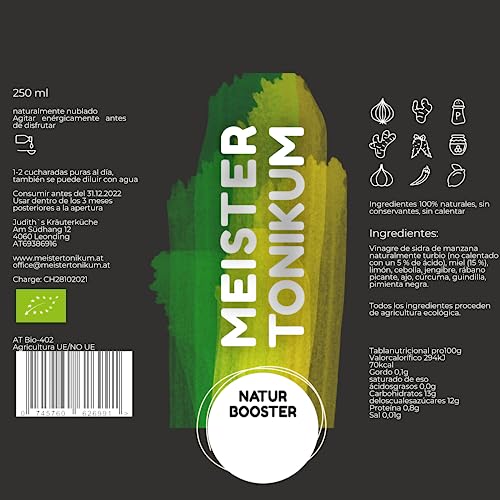 Meistertonikum Bio Essig aus Superfoods 3 x 250ml - natürlicher Vitaldrink Smoothie mit Kurkuma, Zitrone, Knoblauch, Ingwer uvm - ideales Salatdressing - Immunbooster Shot
