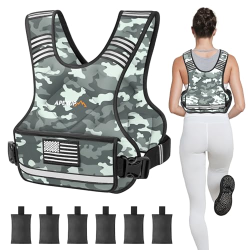 Image of APEXUP Adjustable Weighted Vest, 4-10lb /12-18lb /20-32lb Vest with 6 Ironsand Weights and Large Pocket, Weight Vest for Men Women Strength Training, Running, Walking
