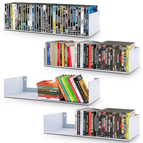 Patioer - Patioer U Shape Floating Shelves Wall Mount Metal Bookshelf CD DVD Storage Display Shelves, White Set of 4