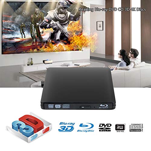 External Blu Ray DVD Drive Burner, Portable Ultra USB 3.0 Slim Blu Ray CD DVD Burner Player Reader Writer Disk for Mac OS, Windows 7/8.1/10 /Linxus, Laptop, PC (Black)