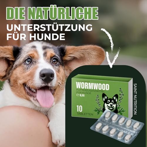 Saint Nutrition® Wormwood – Wurmkur sekundierend für Hunde - Wermutkraut Extrakt Hund – Natürliche Kräuterformel - Ergänzungsfuttermittel für eine optimale Unterstützung - ohne künstliche Zusätze