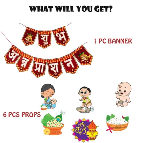 Image of AR Giftzadda Anna Prashan Decoration Kit - Rice Ceremony Decoration Items for Baby Boy & Girl | First Feeding Ceremony Party Supplies | Traditional Pooja Decor | Banner Props (RK 1)