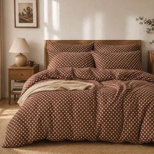 Freyamy Bettwäsche 155x220cm 2tlg Braun mit Creme Polka Dot Bettwäsche – Ansicht 2