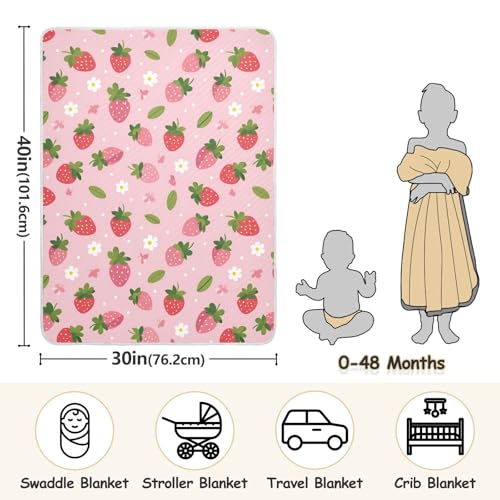 Image of Daisy and Strawberry Baby Blanket Cotton Cozy Throw Blanket Warm Nursery Swaddle Receiving Toddler Blankets 30 inch x 40
