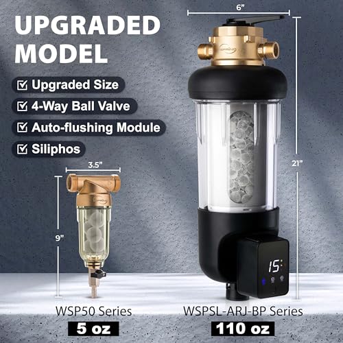 Image of iSpring WSP100SL-ARJ-BP, NSF Certified, Whole House Spin Down Sediment Water Filter with 4 Modes Bypass, Include Siliphos Helps Prevent Scale, Clear Housing, Jumbo Size with Touch-Screen Auto Flushing