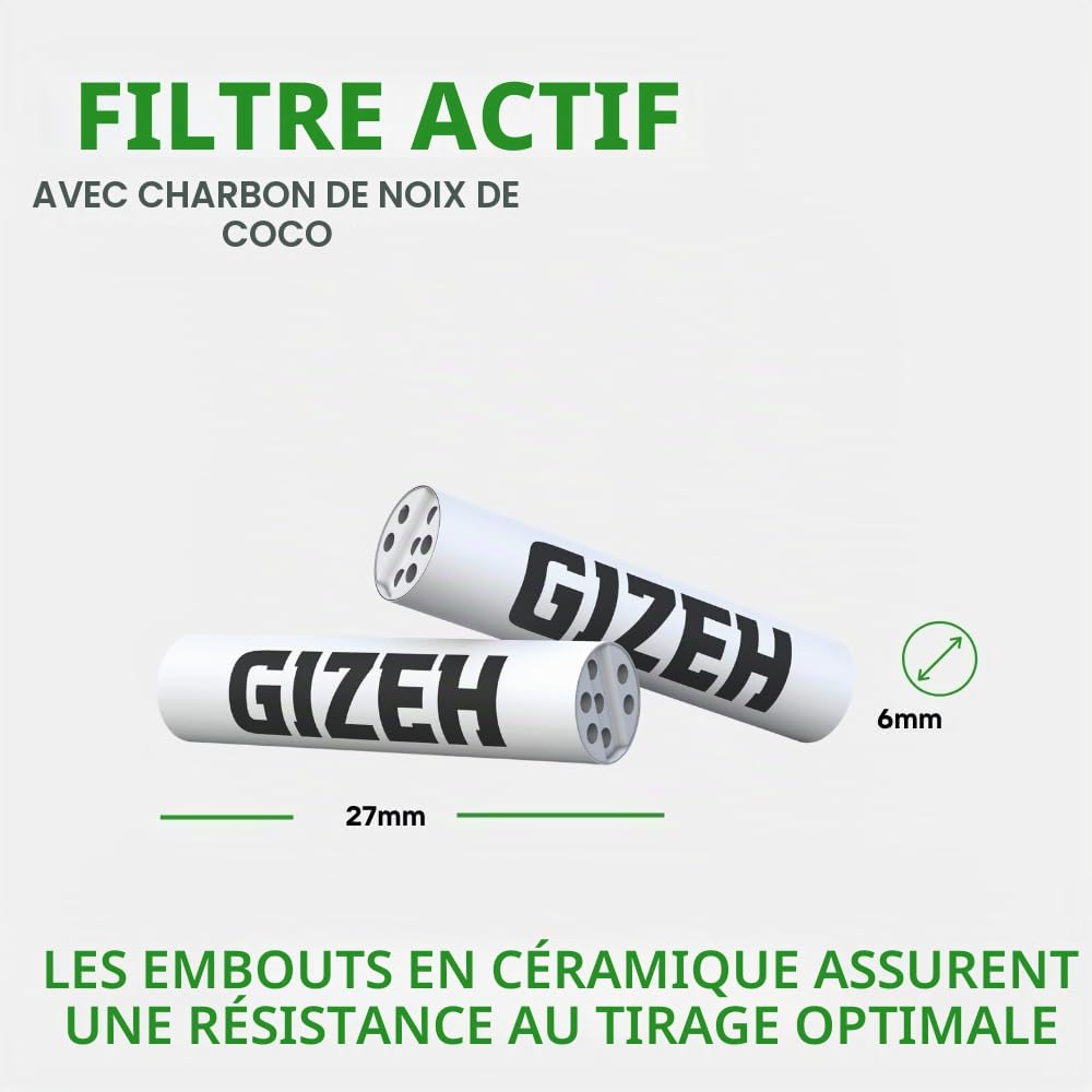 Gizeh 20581 Lot de 10 sachets de 50 filtres à charbon actif en papier Blanc 6 mm