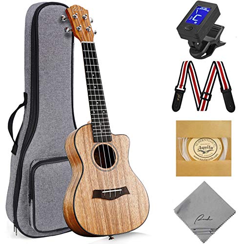 Ranch Concert Ukulele 23 inch Professional Learn to Play Cutaway Beginner ukelele with 12 Online Lessons ukalalee Starter Instrument Kit Ukele Bundle Gig bag, Tuner, Strap, Aquila String Set – Matte