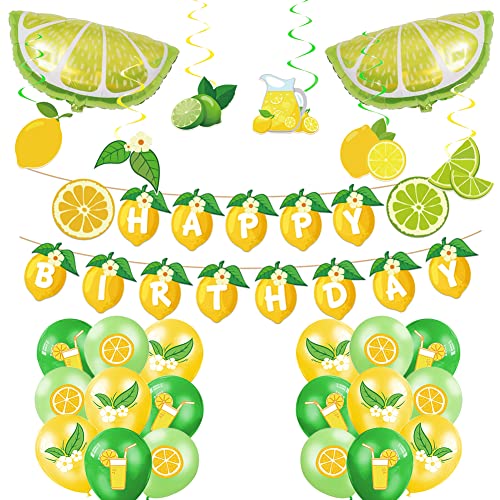 Mainiusi 誕生日 風船 飾り付け セット 女の子 男の子 レモン バルーン バースデー 飾り パーティー デコレーション24点 黄 緑 HAPPY BIRTHDAY ガーランド ハンギングデコ