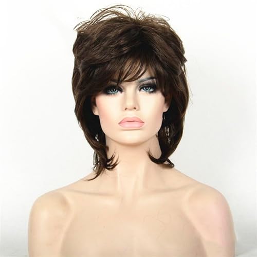 Short Brown Mix Choppy Layered Shag Full Synthetic Wig Women's Wigs #8 10inches